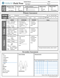 front of the EMS Student Field Note PDF which helps students get their PCR info WHILE reinforcing the assessment process