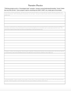 back side of the EMS Field Note PDF which guides students in writing their narratives